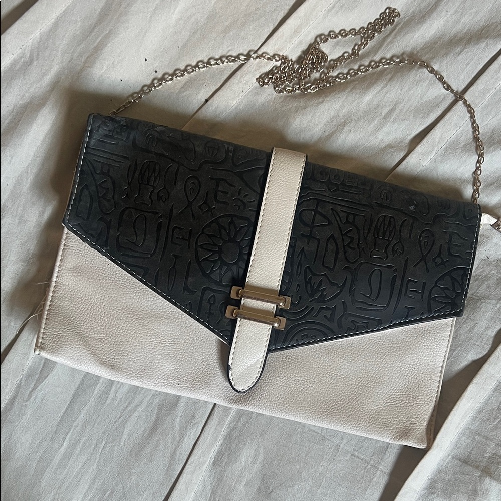 Chic Black and Cream Clutch with Chain Strap